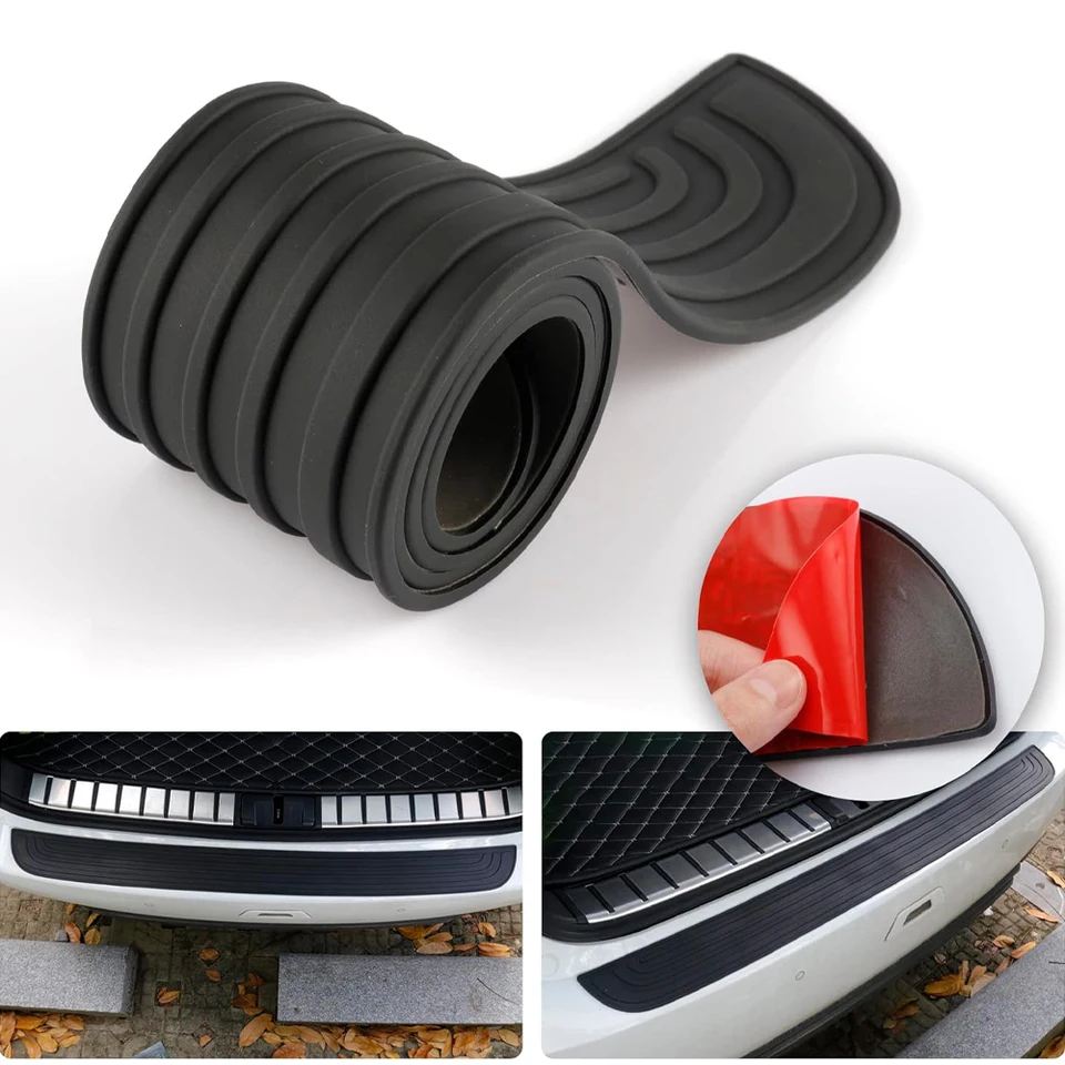 41 Inch Black Rubber Rear Bumper Protector Trim - Self-Adhesive, No Drill Trunk Guard Pad