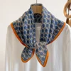 Blue Letter Printed Cotton Linen Square Scarf Women's Spring Autumn Winter Small Tie Gift Shoulder Shawl for Mom Trendy Silk