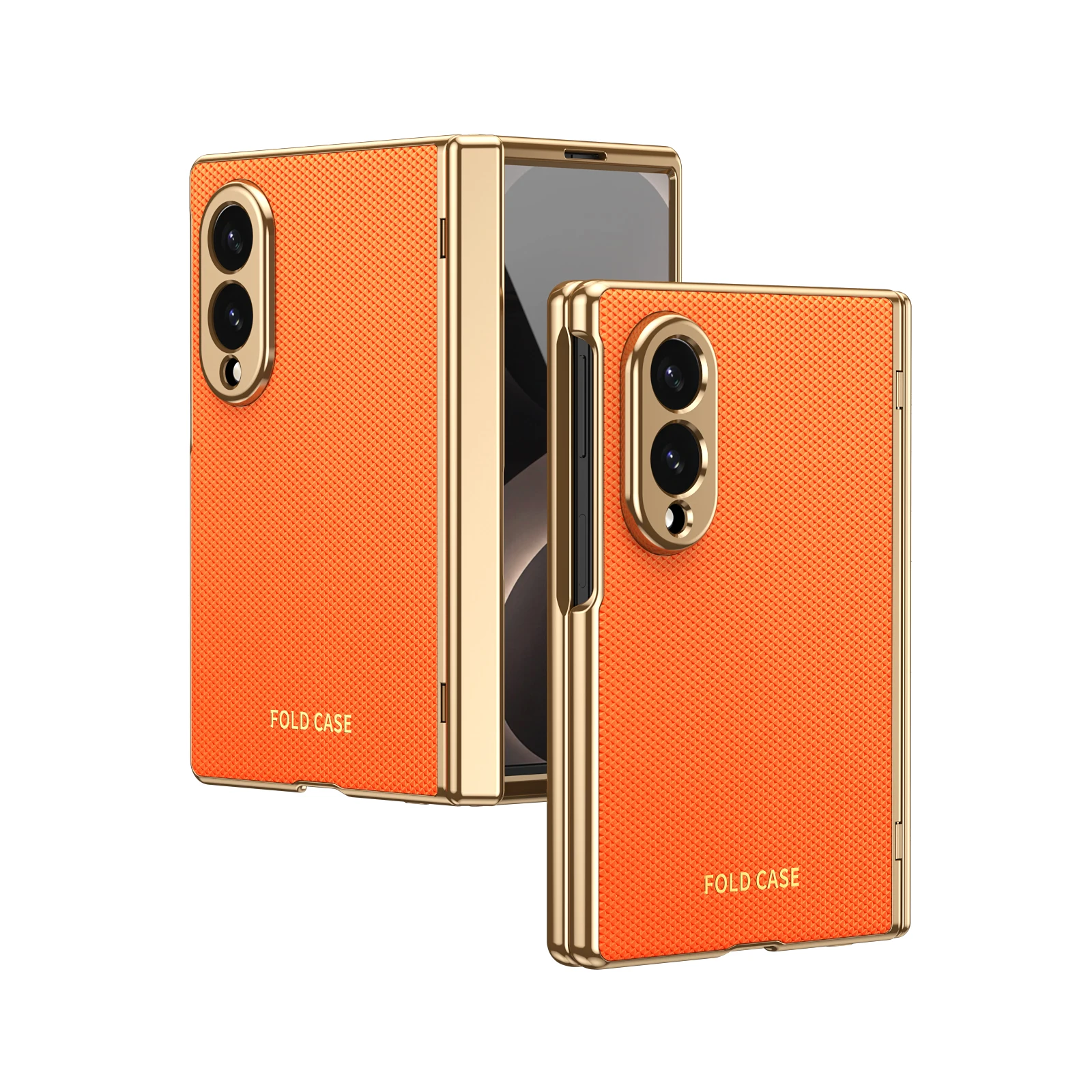 Luxury Leather Phone Case with Golden Border and Steel Hinge Protection