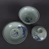 Blue And White Underglaze Red Lucky Cat Patterned Cover Bowl Chinese Style Retro Home Decoration Ornaments 5