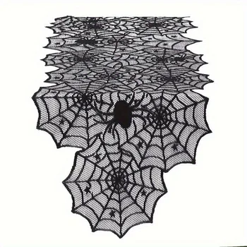 1pc New Halloween Spider Web Table Runner Black Lace Tablecloth Halloween Table Decor Festival Party Supplies
