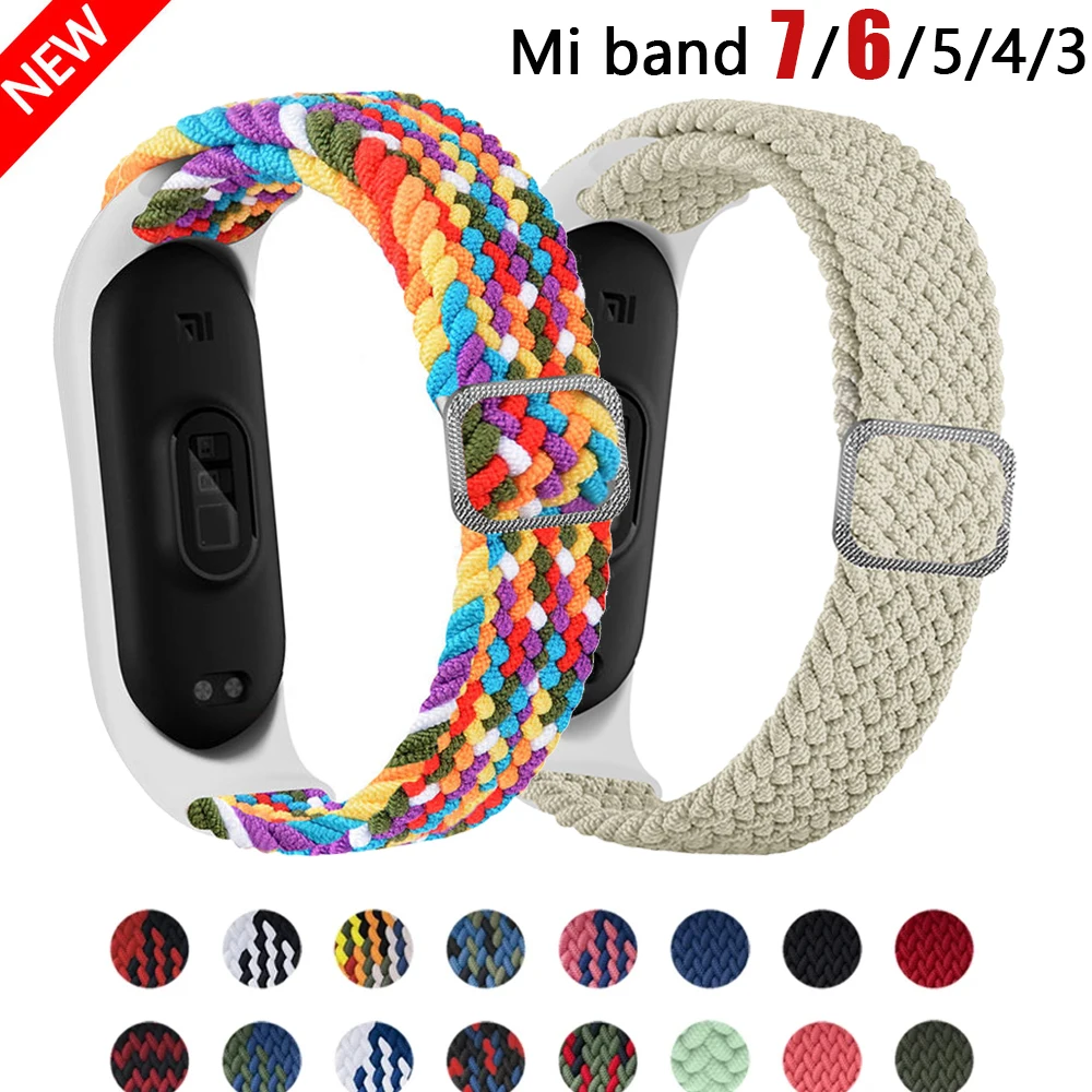 Bracelet for Mi band 8 7 6 Strap Elastic adjustable Nylon Braided Miband4 miband 5 correa Wristband for xiaomi Mi band 4 3 5 6 7