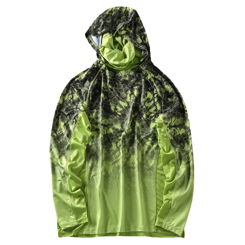 Mens Fishing Hooded Sweatshirt Performance Fishing Shirts With Neck Gaiter UPF 50+ Dry Fit Quick-Dry Sun Protection