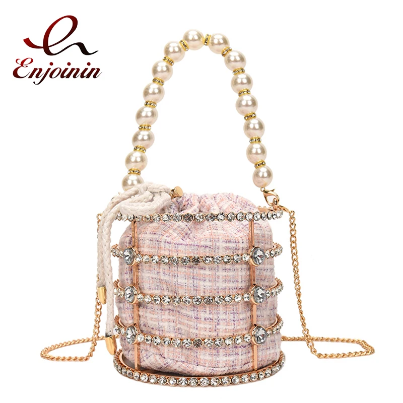 

Pearl Basket Evening Clutch Bag for Women Designer Hollow Out Flowers Metallic Purse and Handbags Female Chain Shoulder Bag New