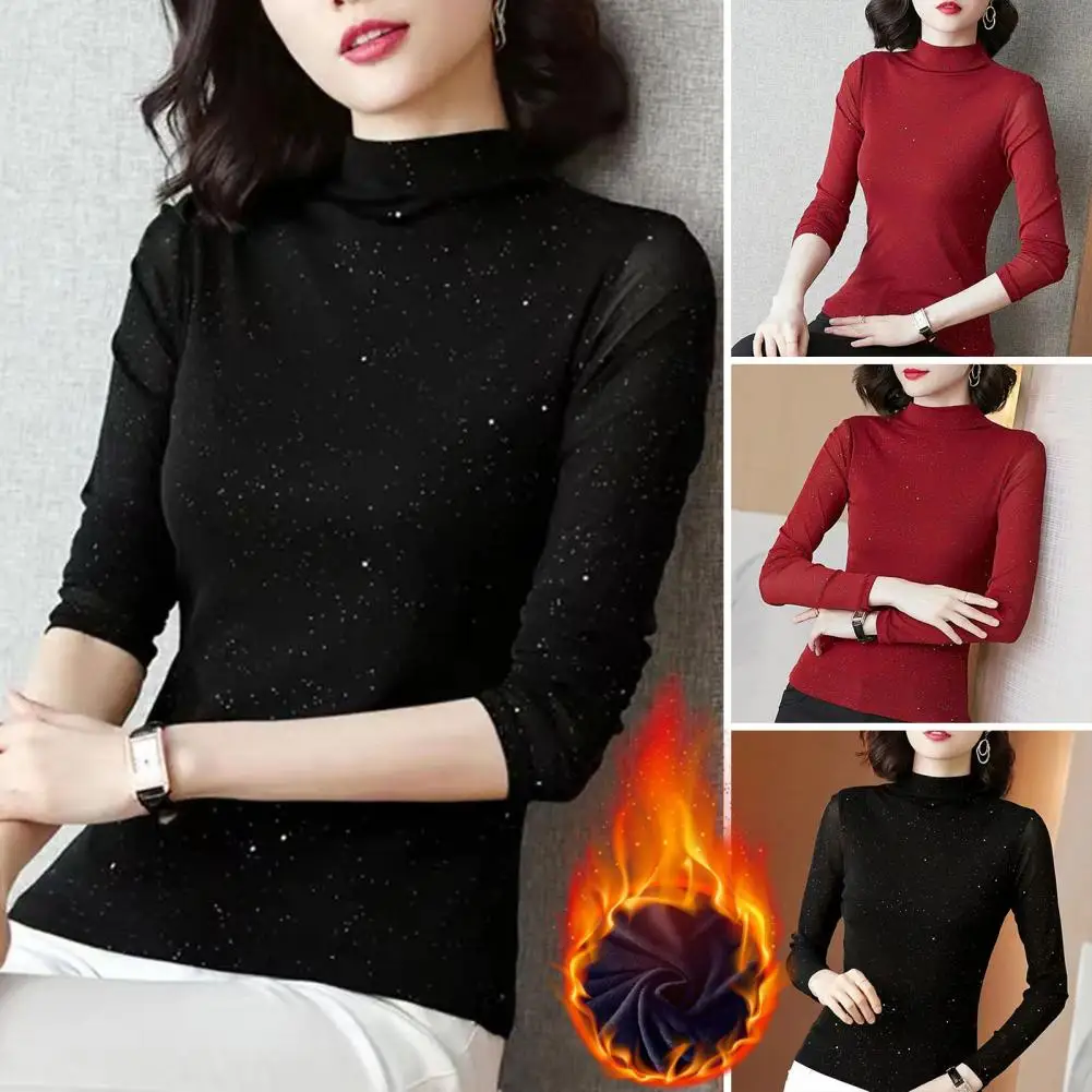 

Solid Color Long Sleeves Top Women's Mock Turtleneck Base Layer Shirt Slim Fit Thermal Undershirt for Autumn Winter for Ladies