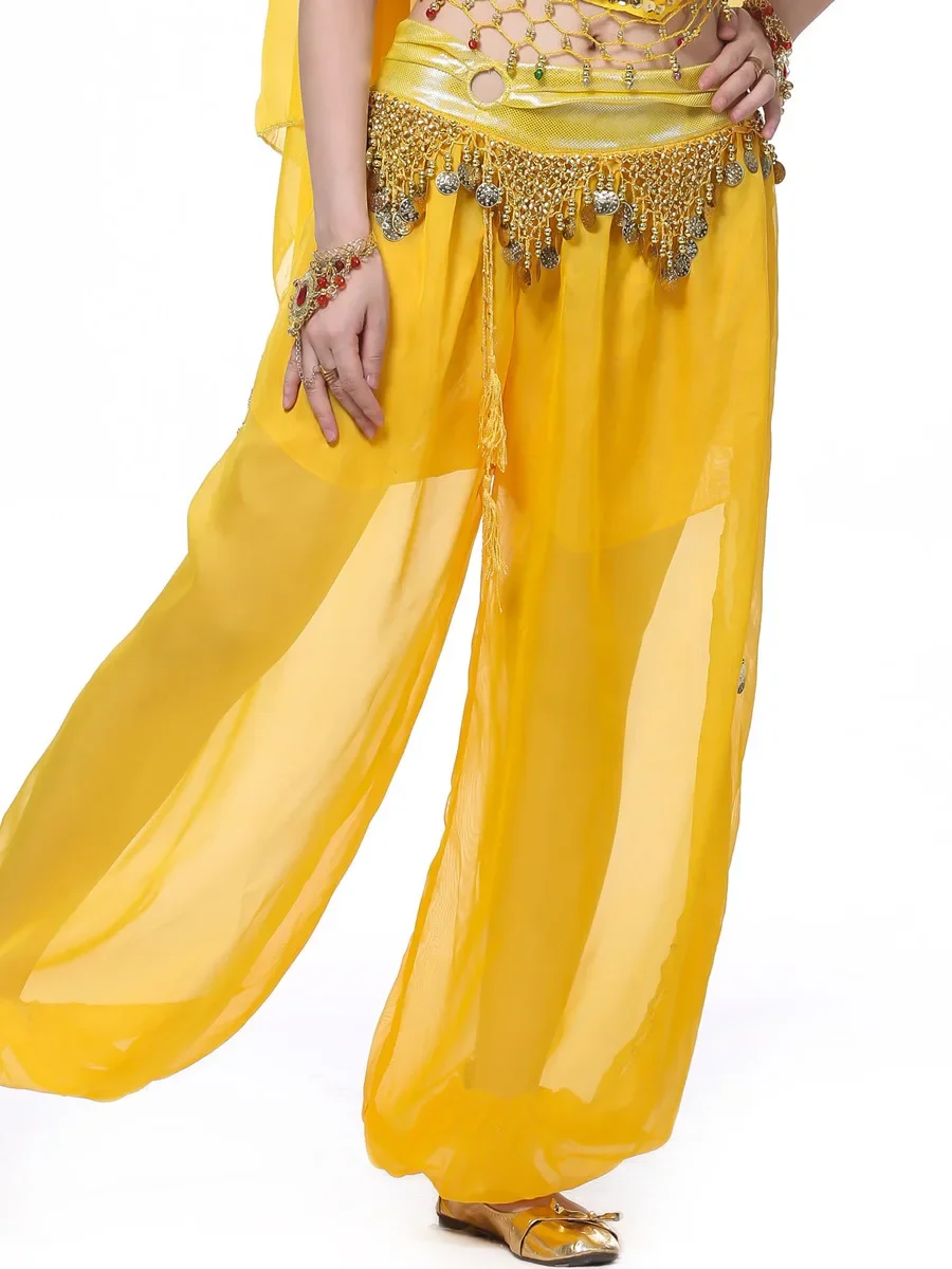 Tinta Unita Costume Da Ballo Orientale Pantaloni Donna Fantasia Jazz Vita Alta Pancia Indossare Vestiti Latini Urbani Chiffon Muslimah