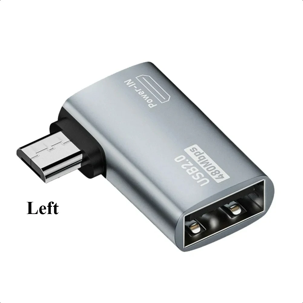 Enhanced OTG Adapter 4K 90° Left Angle Powered Micro USB to USB Adapter