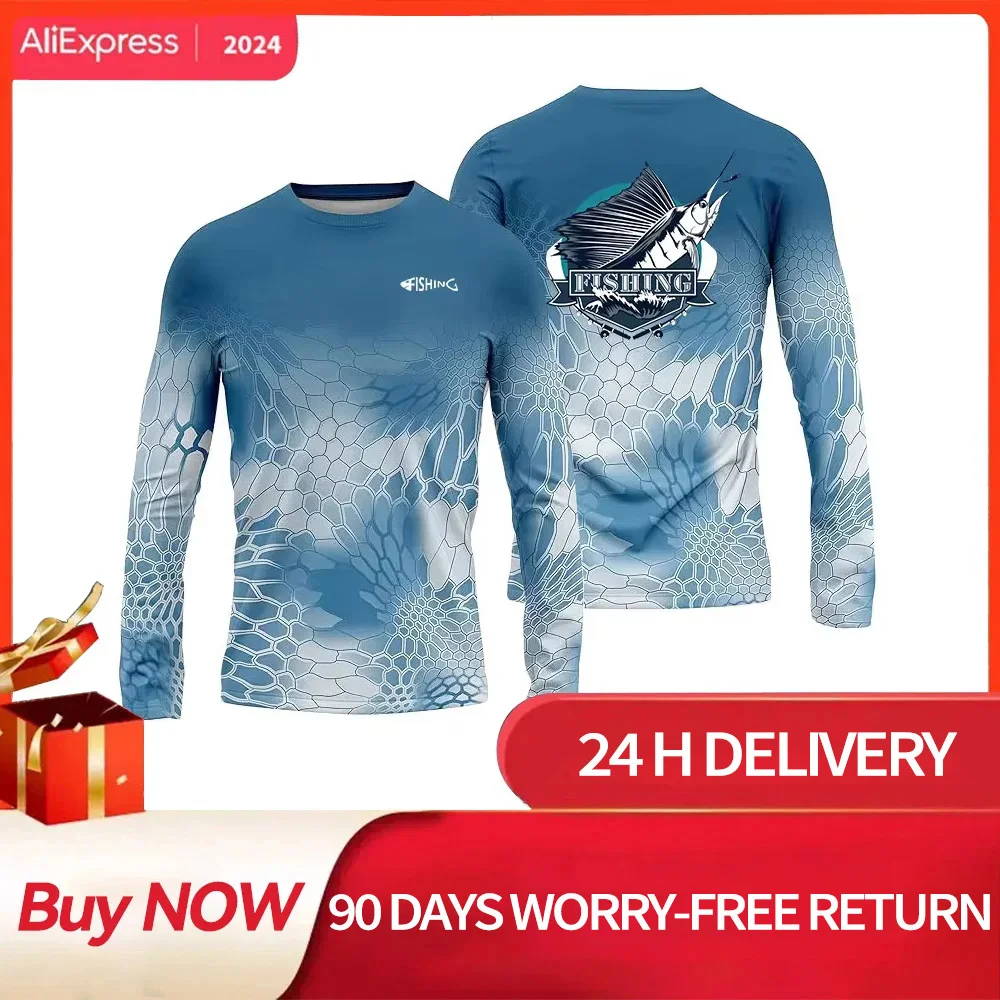 Men's Fishing Shirt Print Fishing Apparel Long Sleeve Fishing Shirt - Breathable UV Protection Outdoor Sports Crewneck Tops 6XL
