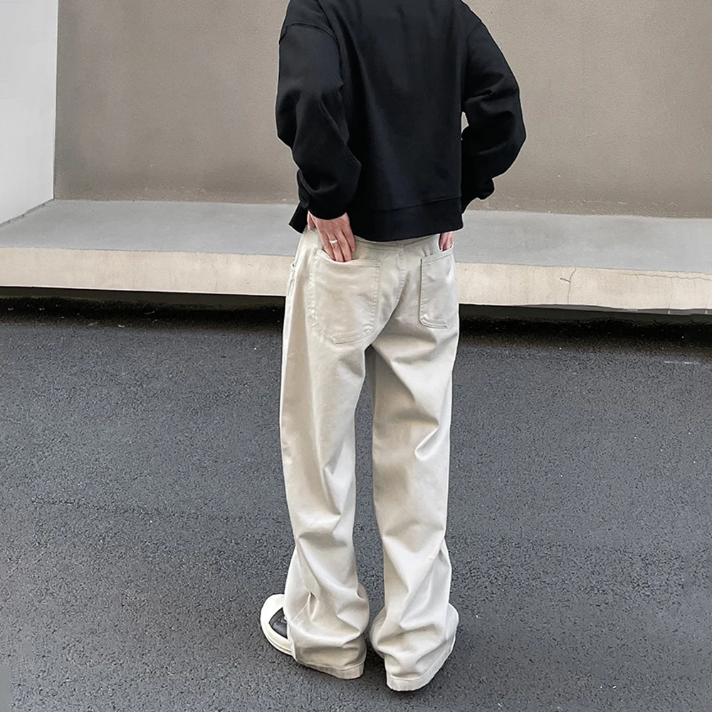 Bright White Casual Jeans Men Streetwear Y2k Straight-leg Vintage Simple Autumn Casual Fashion Winter Solid Street Denim Pants 3