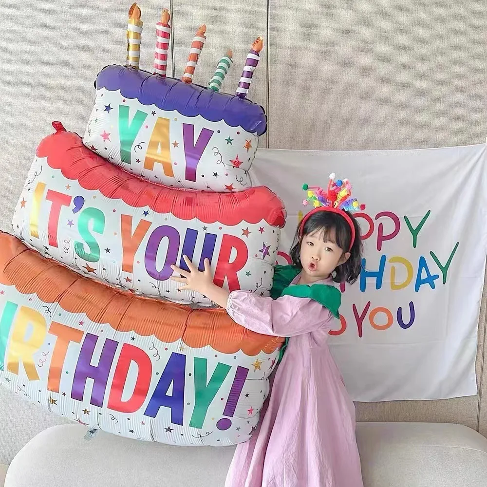 

Happy Birthday Cake Balloons Large 3-Layer Colorful Candle Castle Cake Balloons for Kid Birthday Party Baby Shower Decors