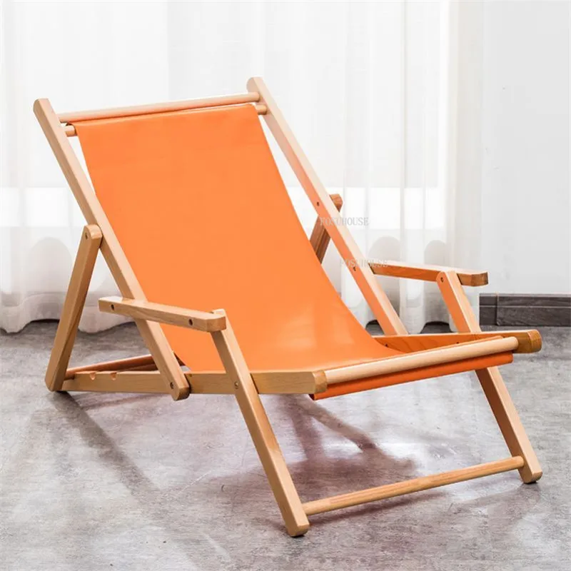 Outdoor Leisure Beach Chairs Home Furniture Balcony Garden Folding Armchair Homestay Lazy Sofa Recliner Wooden Chaise Lounge