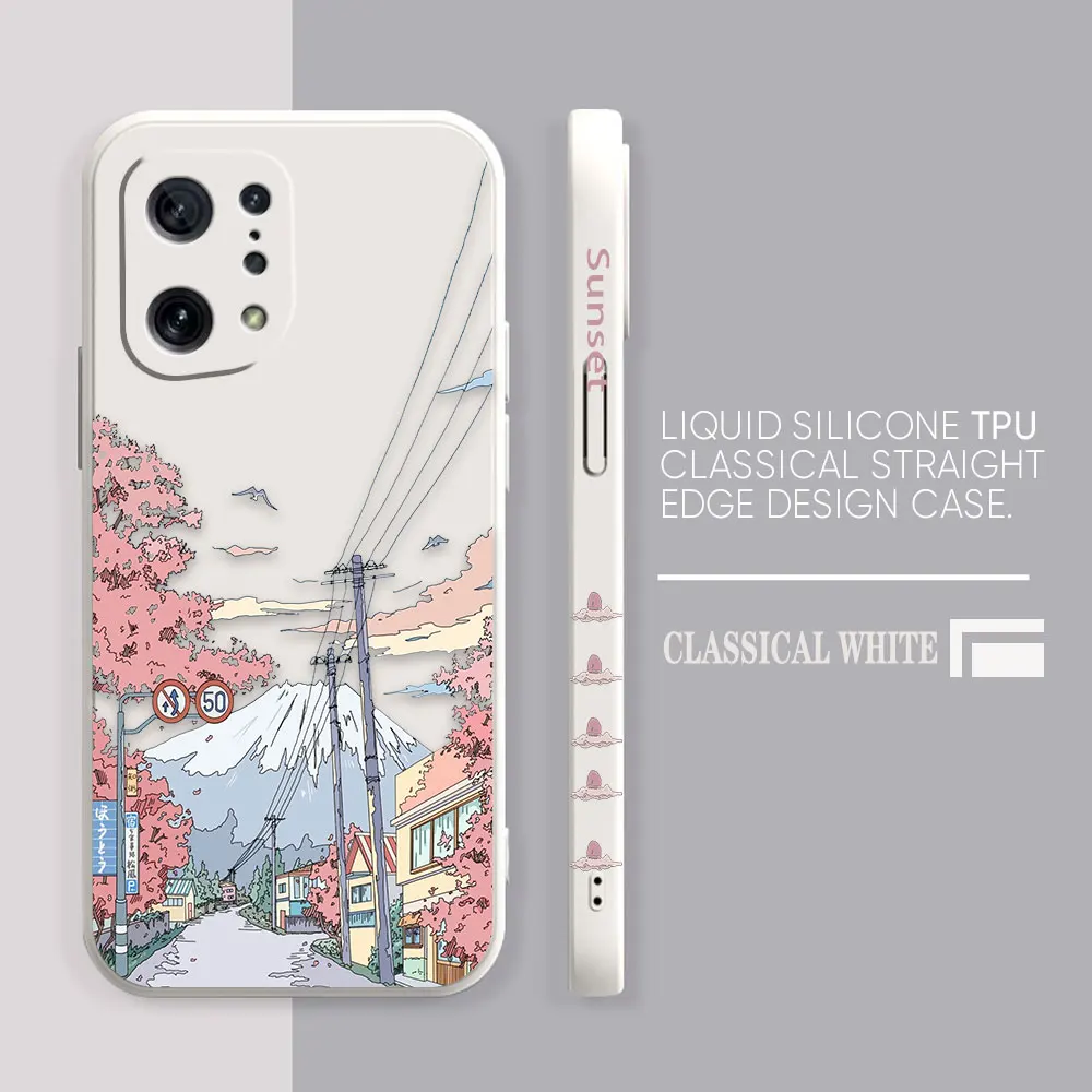 thumbnail image 1 of Case For OPPO FIND X6 X3 REALME X7 X50 RENO 2 4Z 4 6 Lite 5Z 5F 4G 5G PRO Liquid Silicone Case Sunset Maple Snow Mountains, 1 of 5
