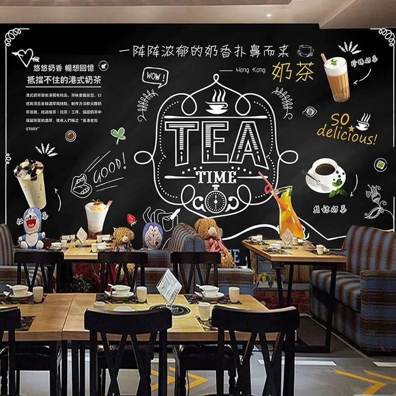 Custom Photo Papel De Parede  Wallpaper 3D Blackboard Milk Tea Restaurant Cafe Bar Background Wall Murals Personality обои