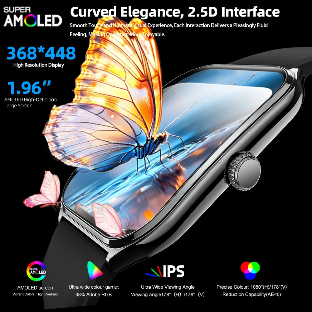 2026 New Smartwatch 1.96 inch Ultra-thin Bluetooth Call Health Monitor IP68 Waterproof 100 Sport Smart Bracelet For Android iOS 2