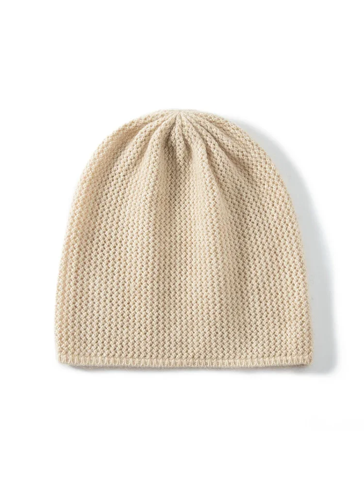 Winter Cashmere 35% Beanie Openwork Caps Thick Knit Moss Stitch Hat Men Warm Women Soft Wool Winter Autumn Real Guaranteed 4