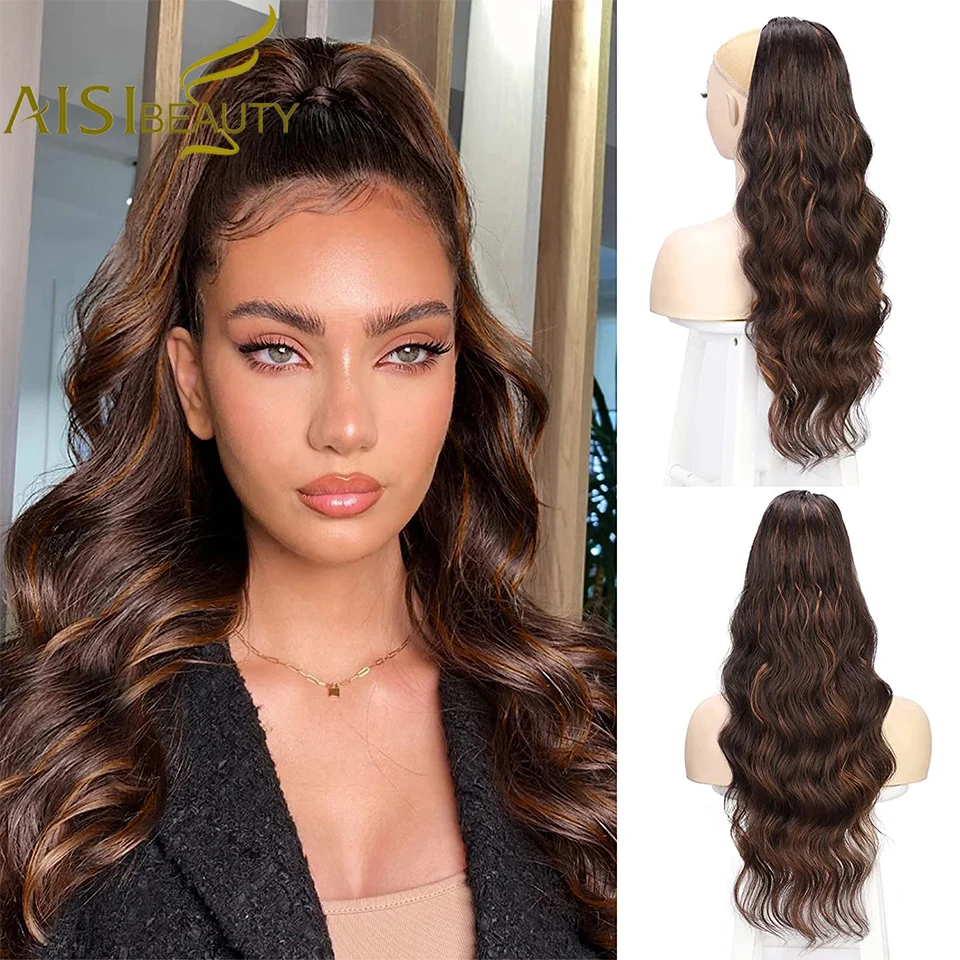 

AISI BEAUTY Synthetic Long Body Wave Ponytail hair Extension for Women Wrap Around Drawstring Curly Wavy Ponytail Hairpiece