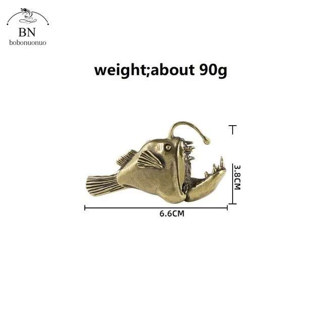 Retro Brass Ocean anglerfish Watching Fishes Sea Animals Model Fishbowl Decoration Action Figures Education Miniatures Kids Toys 2