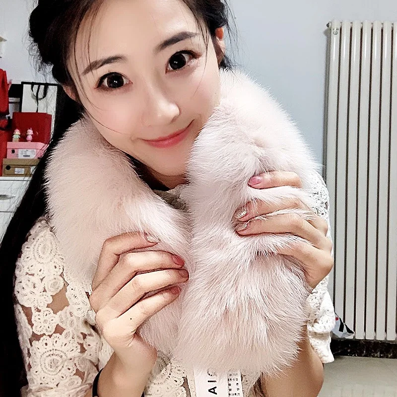 

Winter Women's Fur Scarf Fashion Fox Fur Warm Scarf Solid Color Design 70cm Outdoor Luxury Wind And Cold Scarf