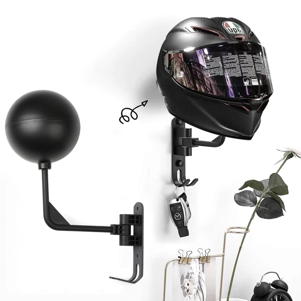 

Motorcycle Helmet Wall Mount Rack Helmet Holder 180 Rotation Helmet Keys Jacket Hanger Bike Helmet Display Holder