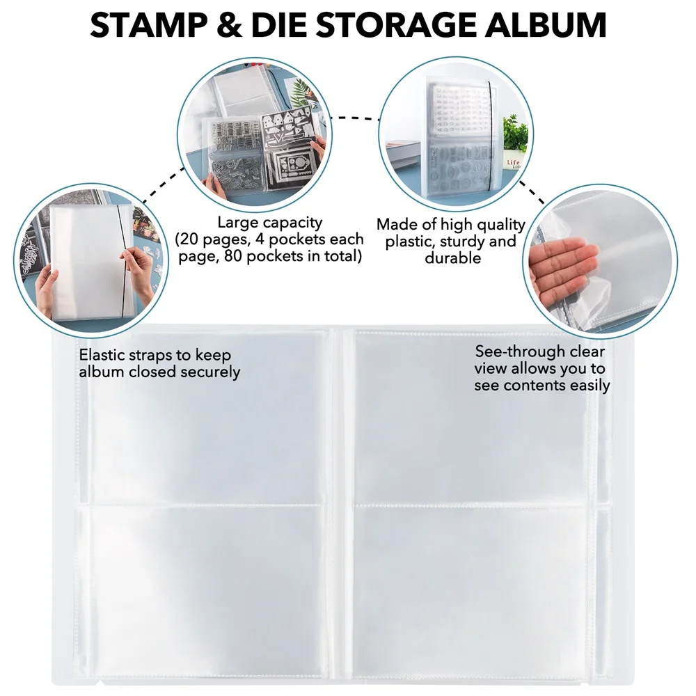 Large Clear Stamp & Cutting Dies Storage Book Organizer Folder 8.1x11inch Sticker Storage Album Magnetic Sheets for DIY Crafts