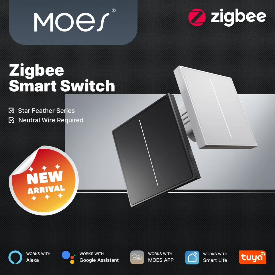 MOES ZigBee Smart Light Switch 2in1 Neutral Wire Required,Tuya APP Control,Compatible With Alexa Google Home,Star_voghion.com