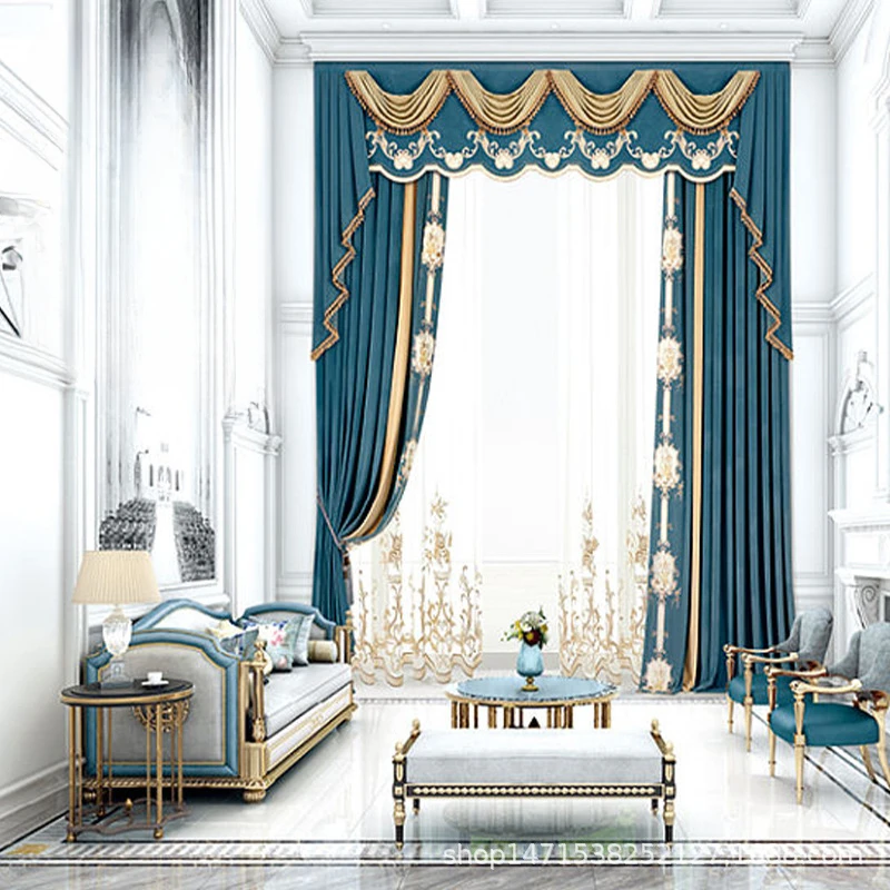 

European style living room, balcony, velvet cloth curtains, bedroom, villa, jacquard, high shading vertical curtains