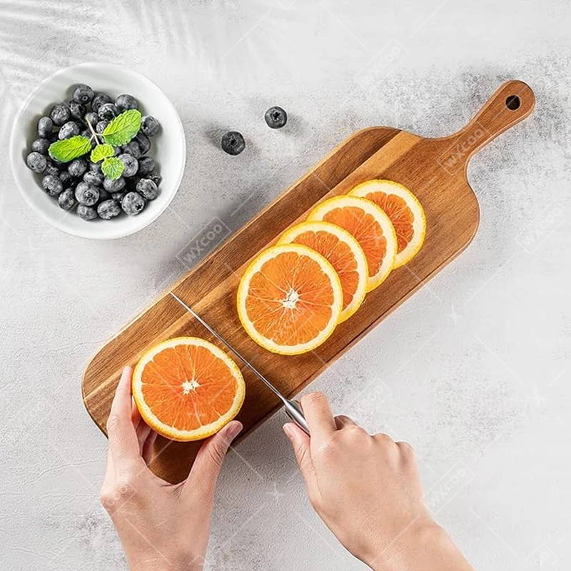 1pc Long Handle Acacia Wood Cutting Board Kitchen Solid Wood Cutting Board Cake Dessert Tray Food Boards Kitchen Supplies cutting board