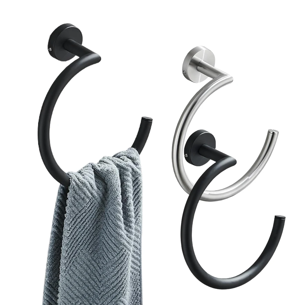 Bathroom Hand Towel Holder Round Bath Towel Holder Stainless Steel Punch Style Contemporary Bathroom Toilet Kitchen Storage Hold