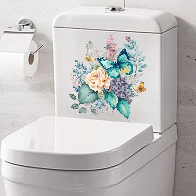 Decorative Butterflies Flowers Funny Toilet Stickers Bathroom Toilet Seat Cover Self-adhesive Vinyl Decal Home Decoration