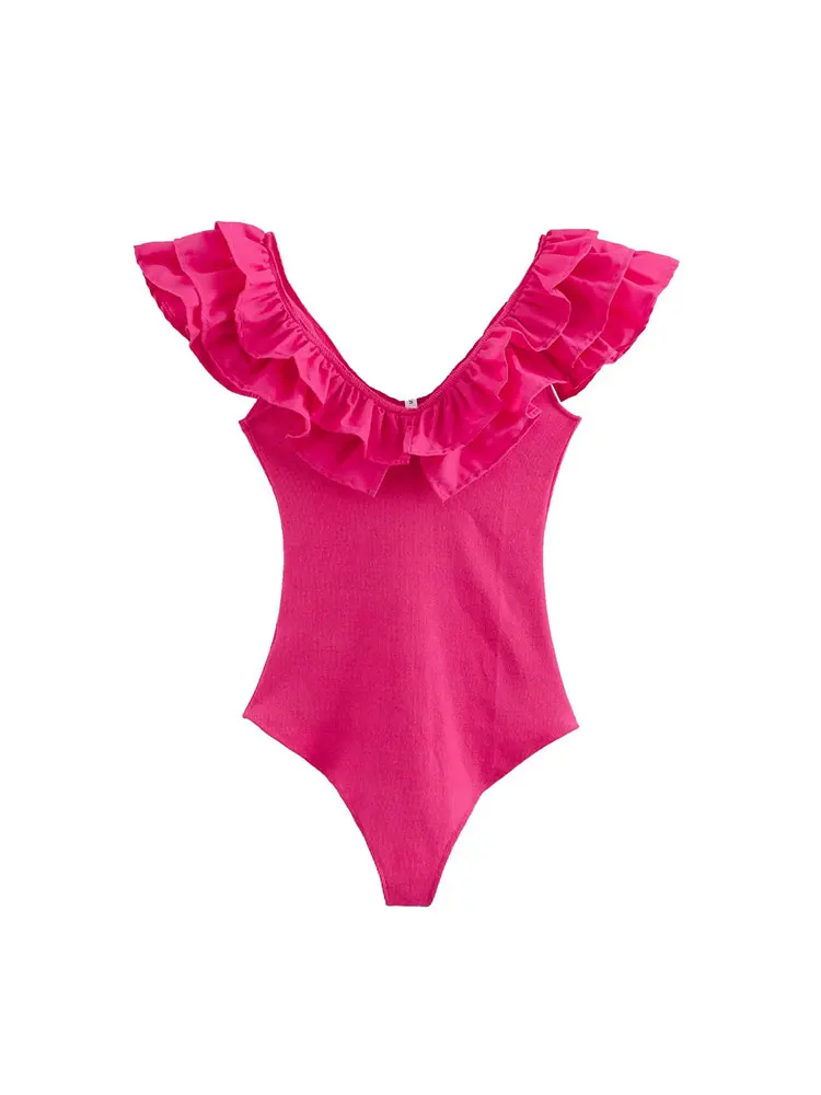 

Женское боди с оборками, открытыми плечами, без рукавов