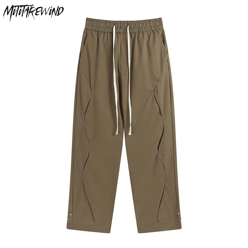 

2023 Fashion Loose Straight Wide Leg Pants Men Drawstring Baggy Oversized Streetwear Y2k Solid Casual Trousers Male New Joggers
