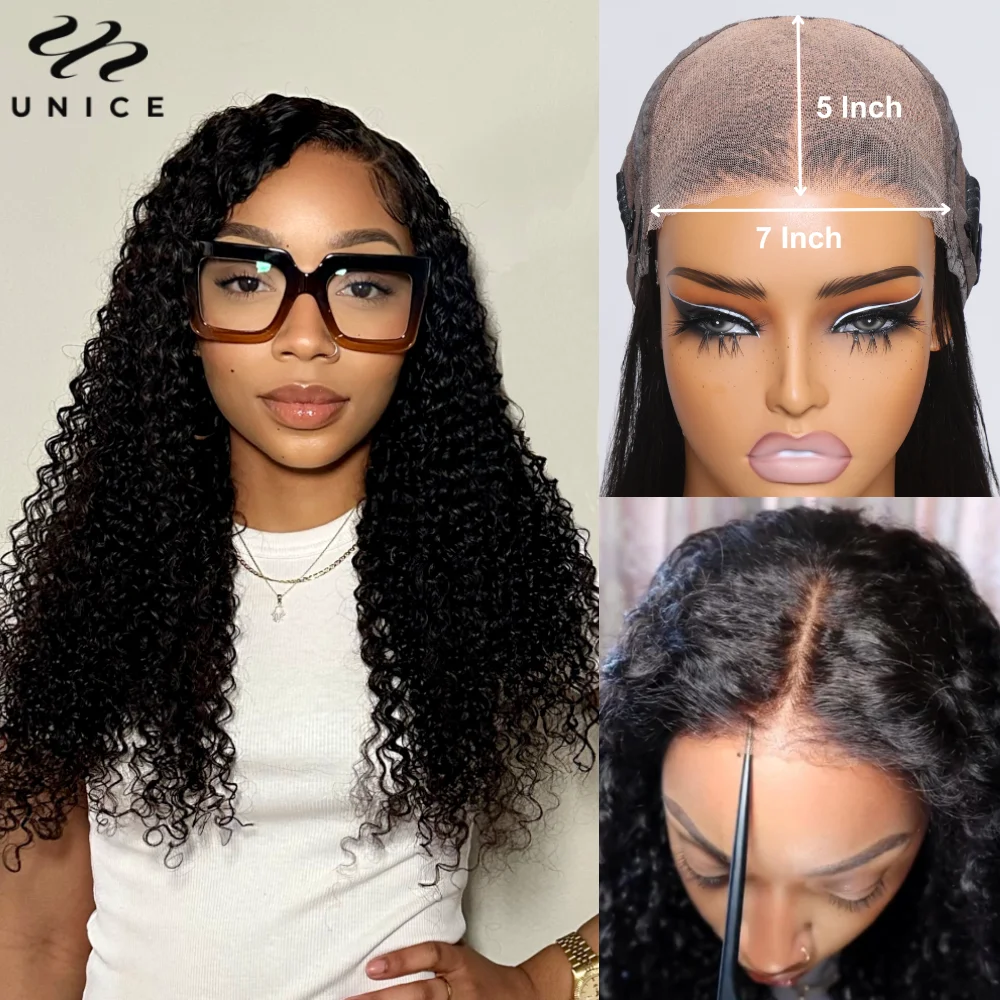 UNice Hair 7x5 Pre Cut Pre Bleached Lace Closure Wig Natural Jerry Curly Human Hair Wig Wear Go Glueless Lace Wig for Beginners