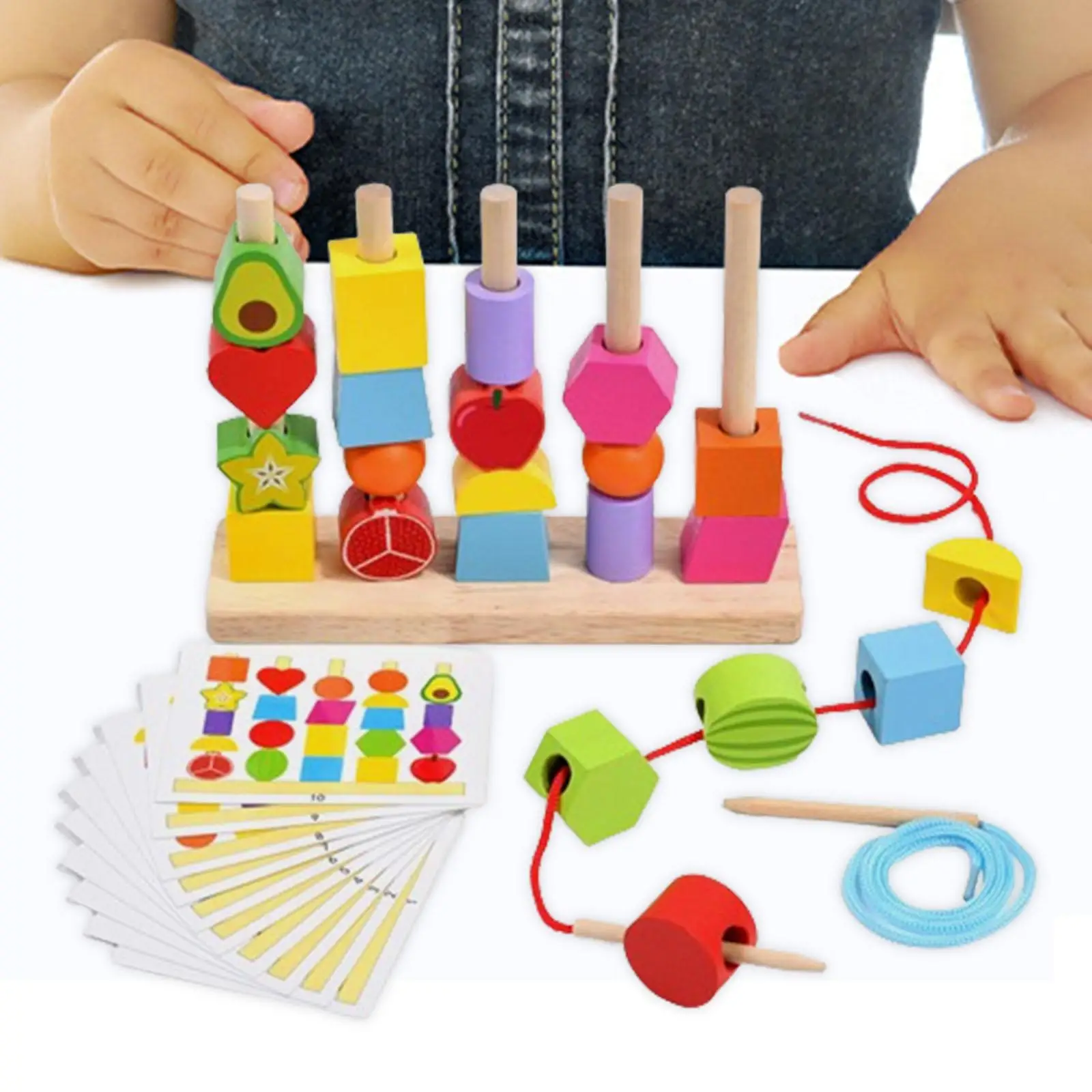 

Деревянные бусины Монтессори, набор игрушек с блестками, подходящая форма, Штабелируемая игрушка для детей дошкольного возраста