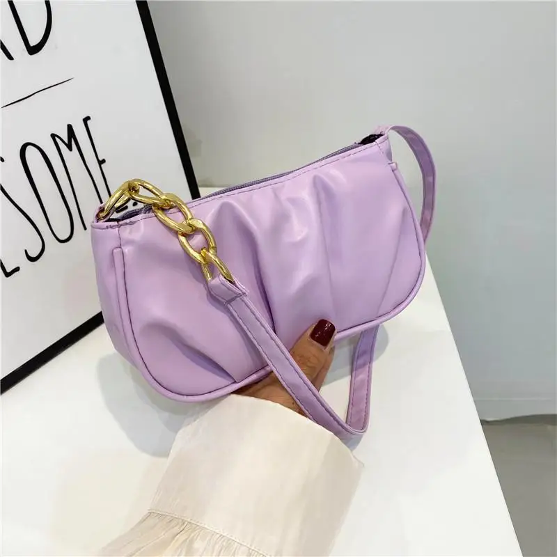 Solid Color Pleated Cloud Armpit Bag Fashionable Women's Handbag New Design Chain Shoulder Armpit Bag Women's Shoulder Bag