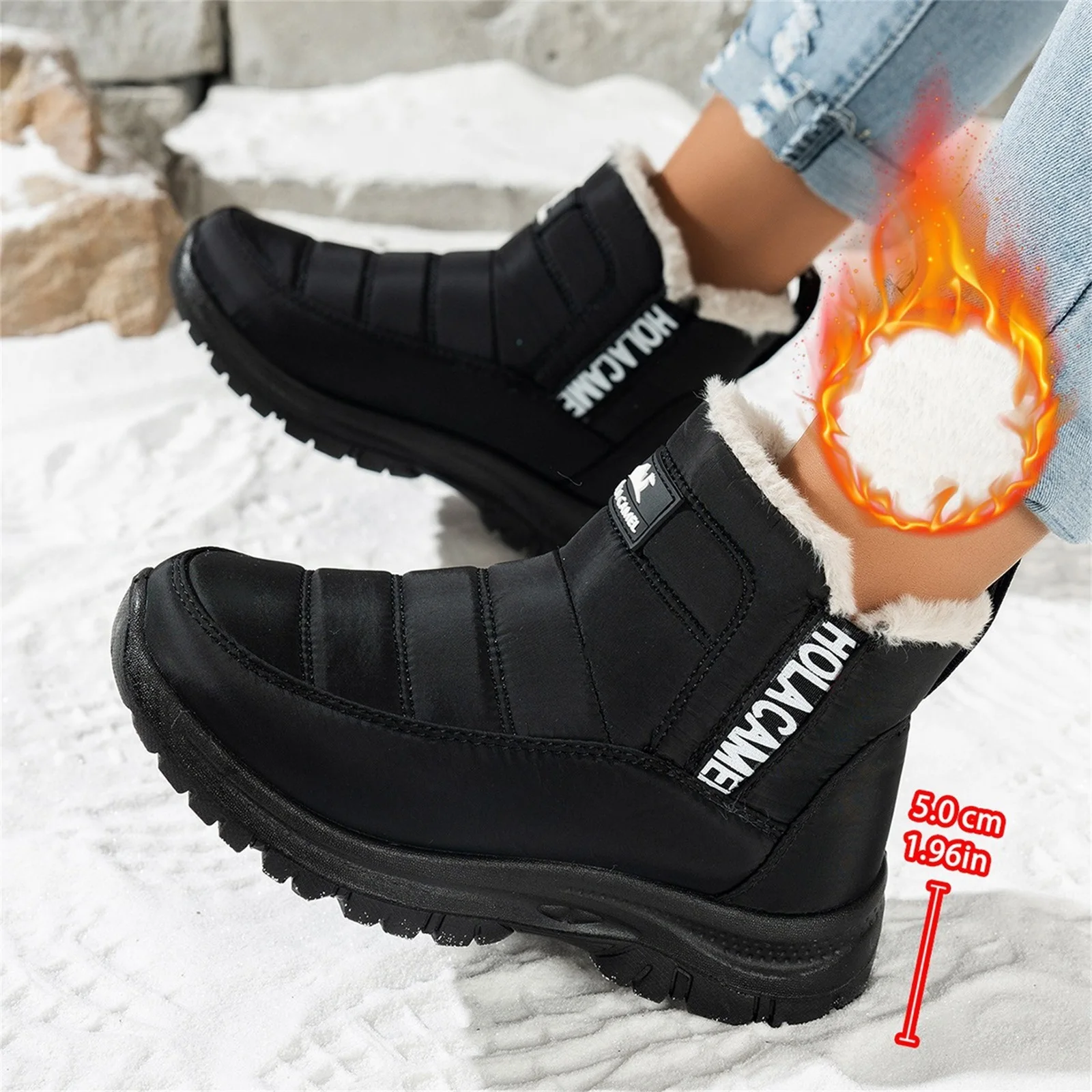 Winter Women's Warm Snow Boots Thick-soled Fleece-lined Boots Lady Versatile Cotton Snow Boots For Outdoor Sports Skiing