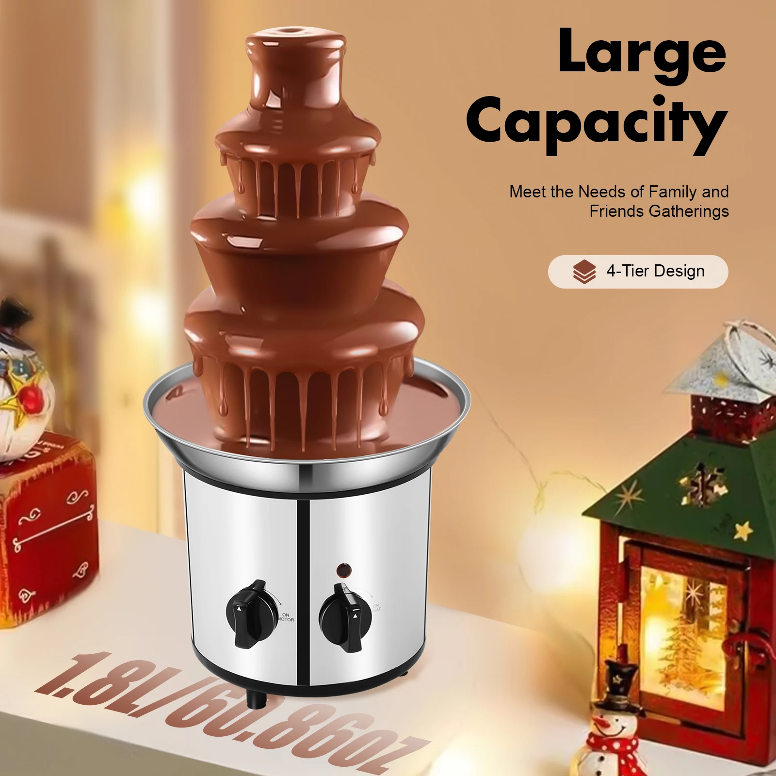 4-Tier Chocolate Fountain Machine Electric Chocolate Melting Fountain Machine for Cafes Hotels Weddings Birthdays