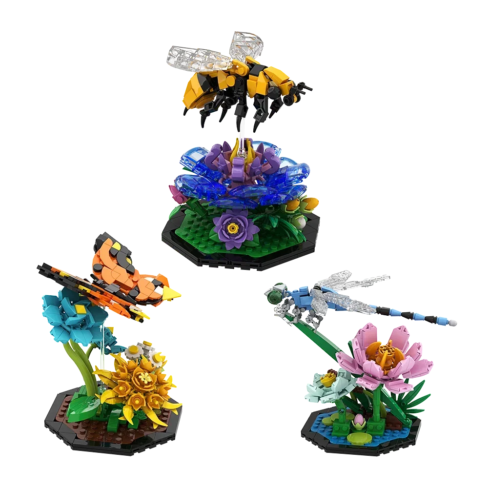 

Детский конструктор gobrick MOC, Милая модель пчелиного сада, Бабочка, стрекоза, набор строительных блоков «сделай сам», развивающие игрушки для детей, подарок