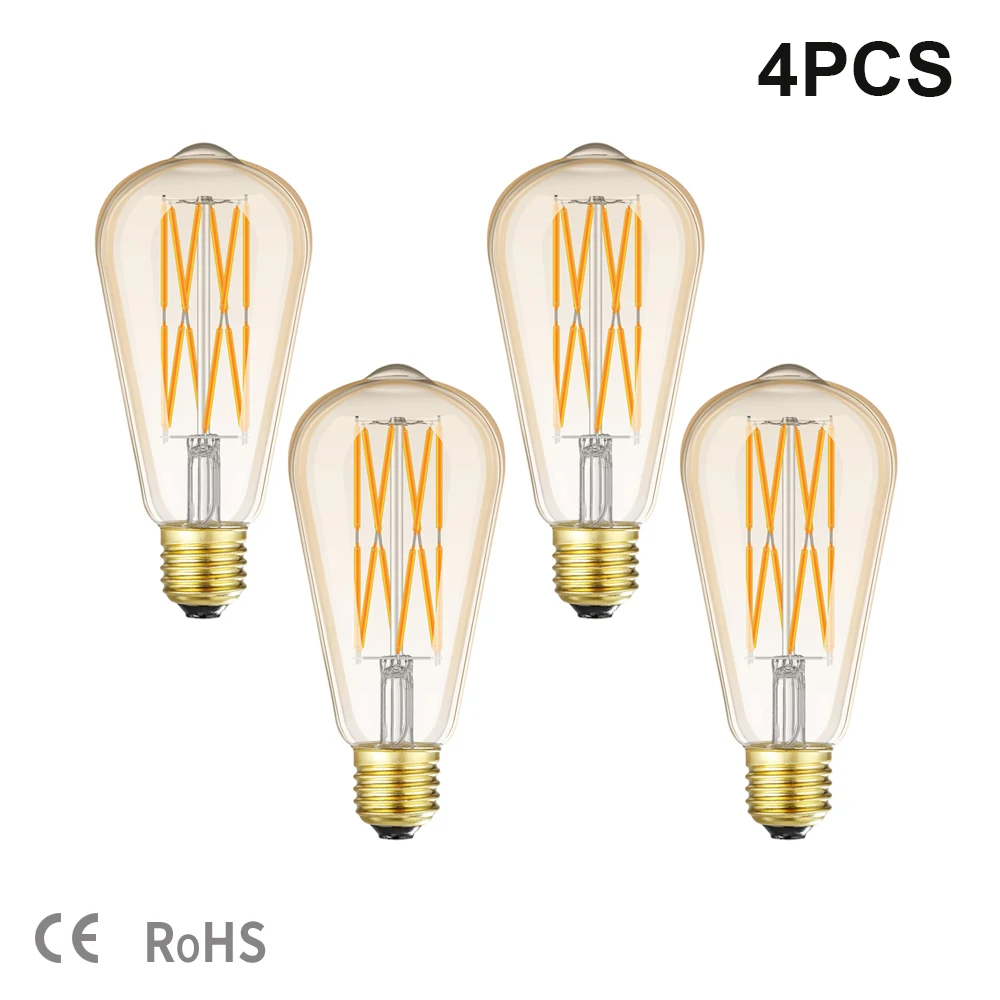 

ST64 12W 16W Edison LED Filament Amber Bulb lamp 85-265V E27 Vintage Ampoule Replace 160W Incandescent Light Decorative Bulbs