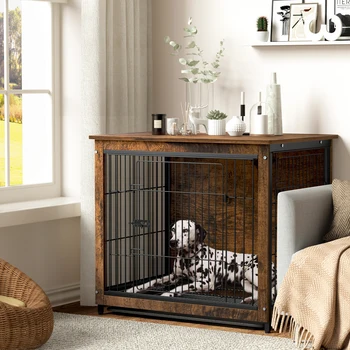 Spacious Dog Cage Furniture End Table Pet Kennel Crate Indoor Wooden Furniture Brown Medium and Large Animal Cage 3