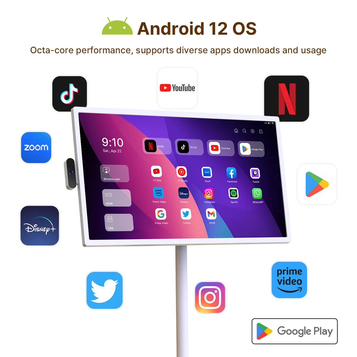 Portable 24 27 and 32 Inch Touch Screen Smart TV with Android 12 OS Rechargeable Display for Home Business and Gaming