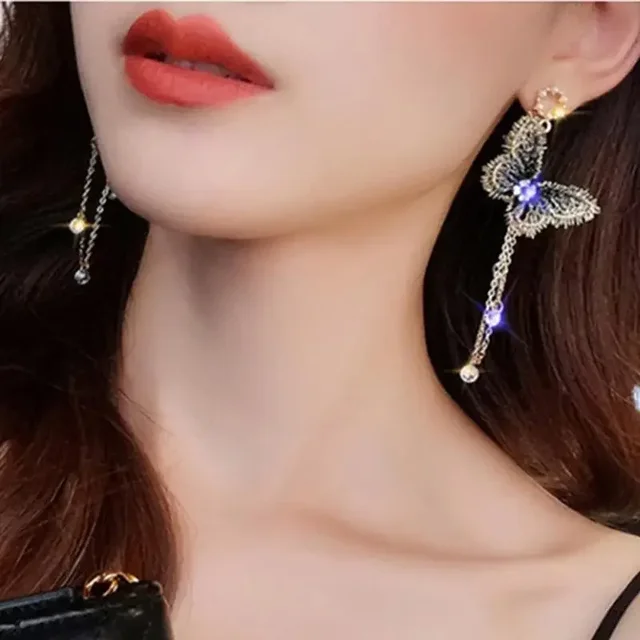 1Pair Korean Trendy Butterfly Crystal Pearl Earrings Temperament Tassel Earrings Fashion Women's Earrings 4
