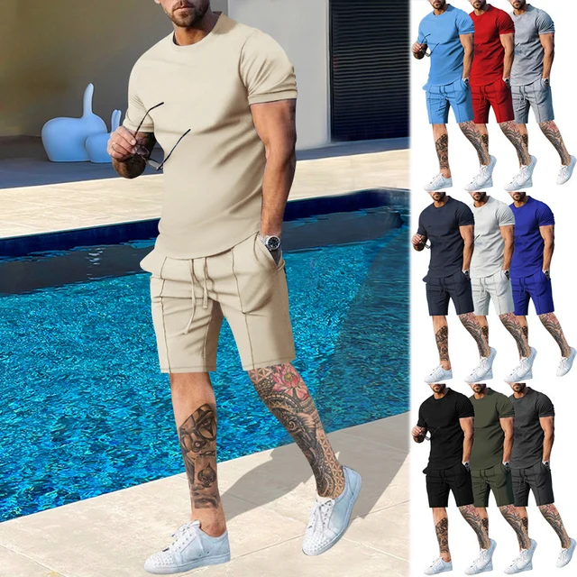 Summer pcs fitness tracksuit men sport gym suit training jogging shorts set man casual basketball running