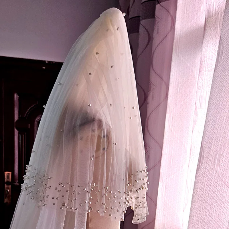 Pearl veil 3 meters wide 2023 new wedding accessories cathedral long bridal white with hair comb charming veil