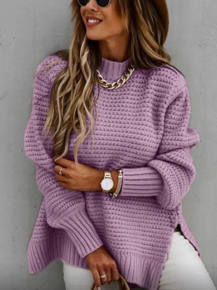 Women\'s Sweater Half High Collar Solid Color Pullover Fashion Autumn Winter Elegant Temperament Tops Commuting Women\'s Clothing
