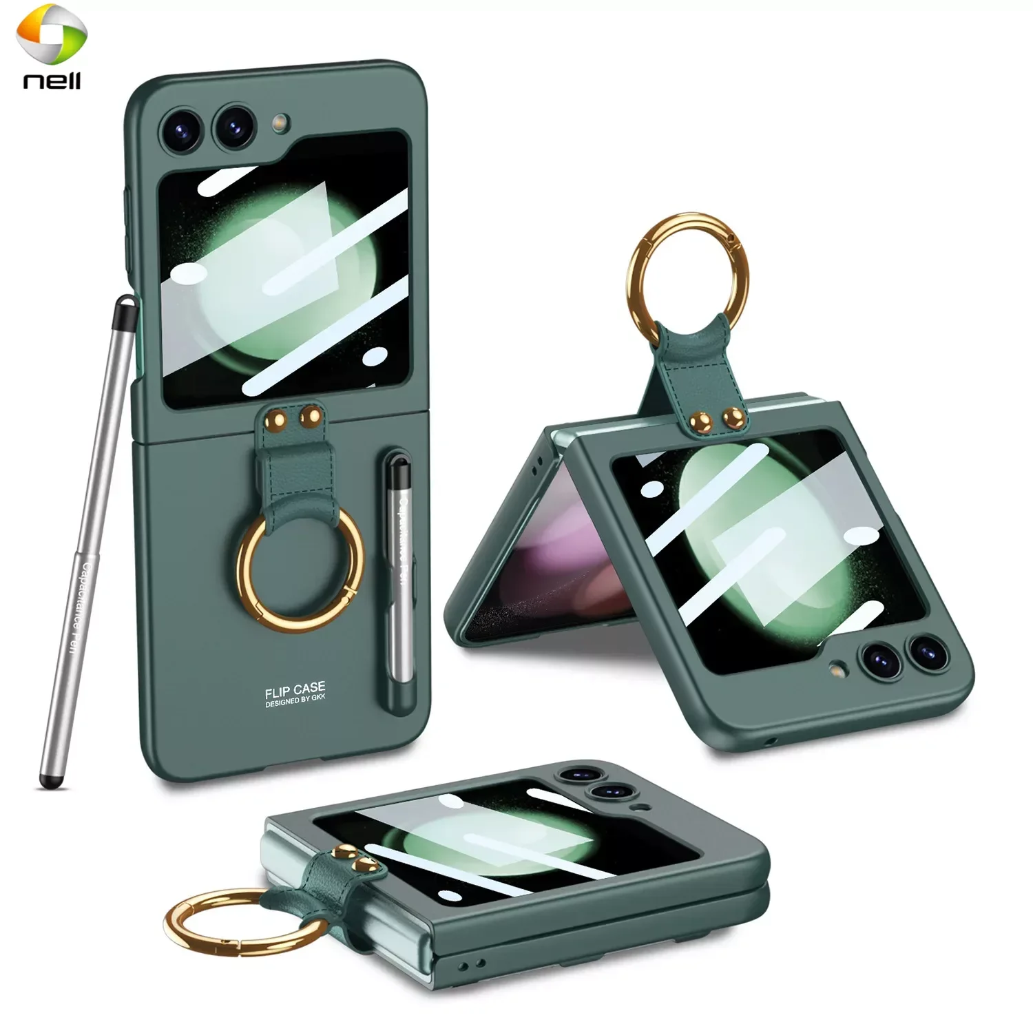 

Electroplated Hard Shell Plastic Ring Phone Case for Samsung Galaxy Z Flip 5 Flip5 5G Pen Slot + Capacitive Pen Shockproof Cover