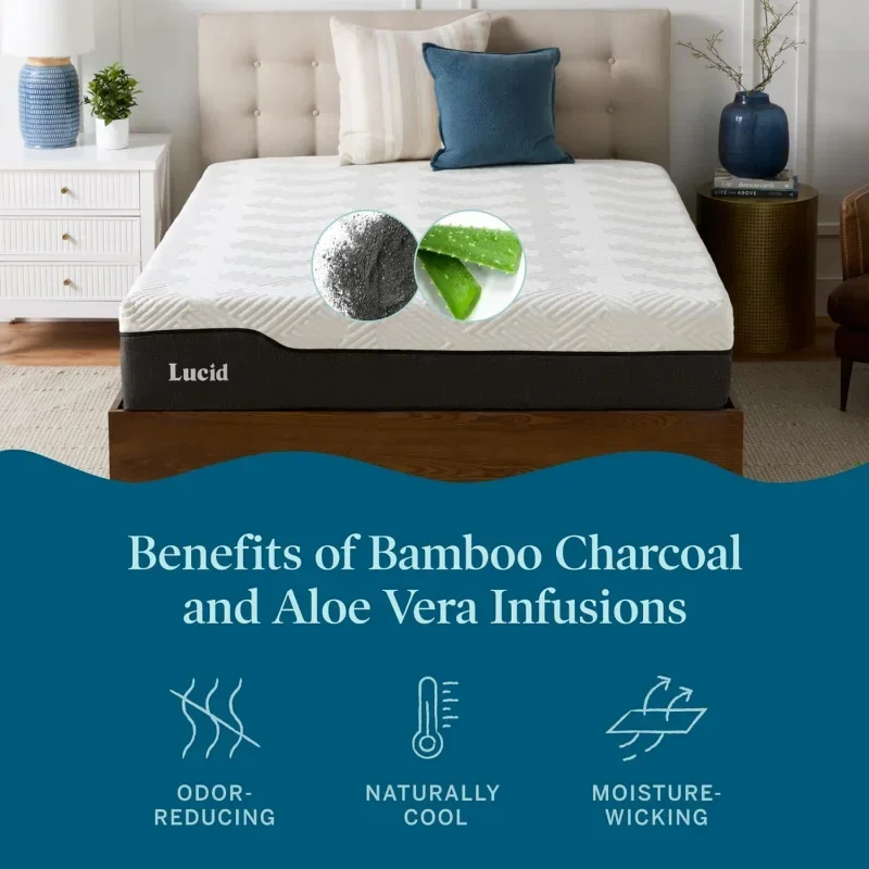 12 Inch HybridFoam Infused with Bamboo Charcoal and Aloe Vera-Encased Spring Support-Medium Plush Feel-Motion Isolation