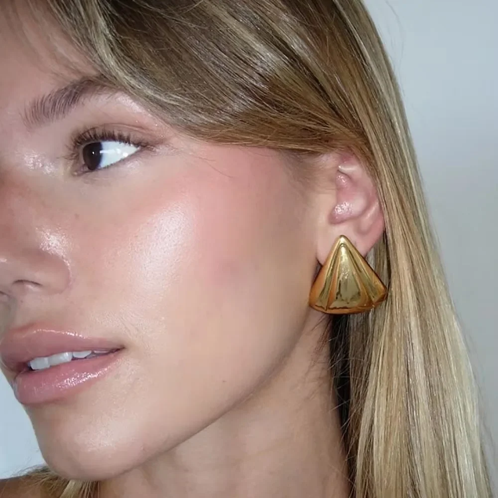 Premium Stainless Steel Striped Texture Earrings Three Layer Metal Knot Geometric Wing Hemispheres Stud Lightweight Jewelry Gift