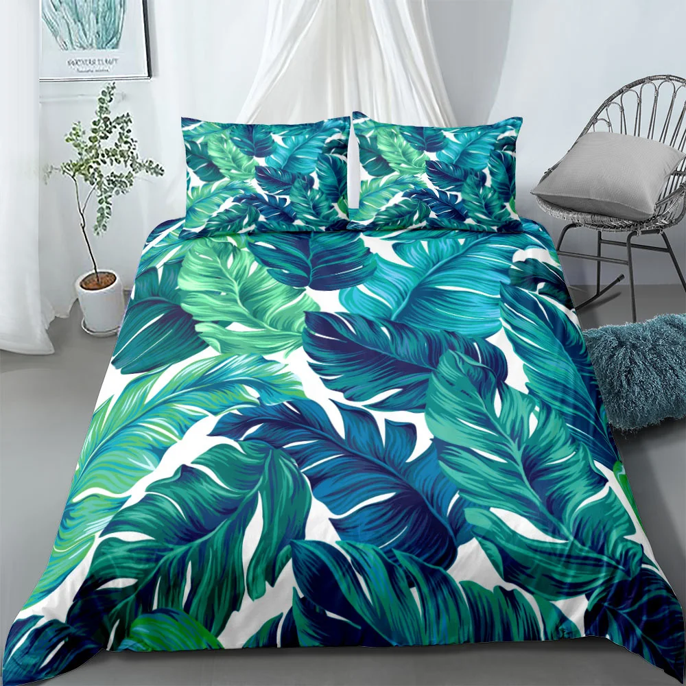 tropical plants 3d floral duvet cover set king queen double full twin single size bed linen set 