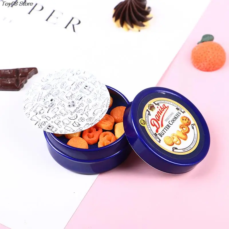 1Pcs 1/12 Dollhouse Miniature Danish Cookie Blue Tin Box Set Kitchen Accessories 37*17mm