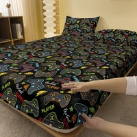 1 Cartoon Fun Printed Matte Fitted Sheet, Bedroom Printed Bed Cover, Bedding (Excluding Pillowcases) 1